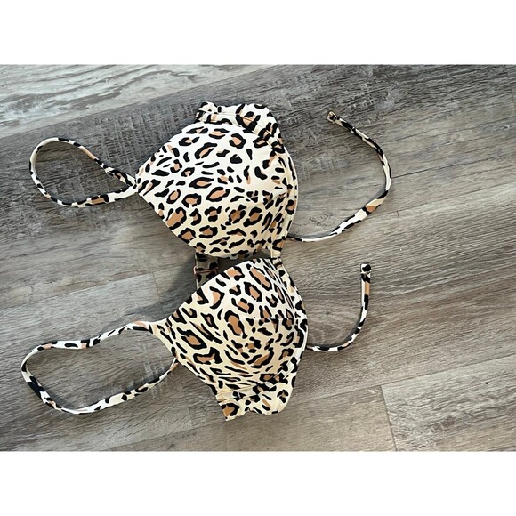 New Bikini Top Shade & Shore Cheetah leopard push u Triangle Swim top women 34C - Picture 2 of 4